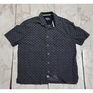 Nat Nast Basket Weave Geometric Silk Blend Shirt Men M Navy Black Luxury Flawed